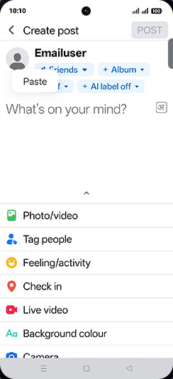 Step 10: Paste the copied data, tap and hold on text box.