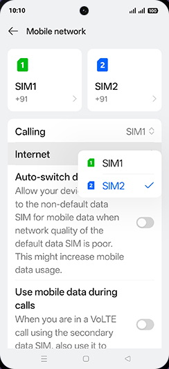 Step 5: Tap on SIM1 or SIM2.