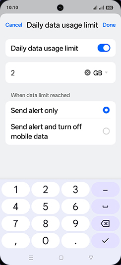 Step 13: Enter Daily data usage limit and tap on Done.