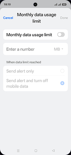 Step 15: Tap on Monthly data usage limit to turn ON.