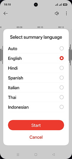 Step 8: Select summary language and tap on Start.