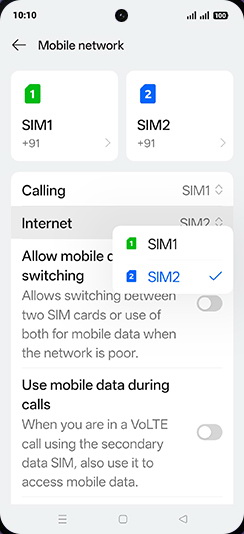 Step 5: Tap on SIM1 or SIM2.