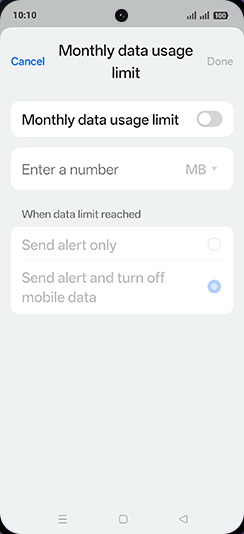 Step 15: Tap on Monthly data usage limit to turn ON.