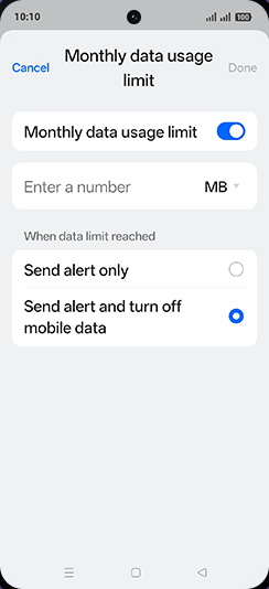 Step 16: Tap on MB or GB.