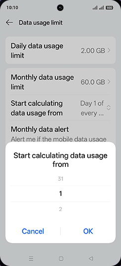 Step 21: Adjust desired Start calculating data usage from and tap on OK.