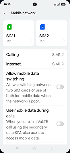 Step 7: Tap on SIM1 or SIM2.