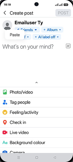 Step 9: Paste the copied data, tap and hold on text box.