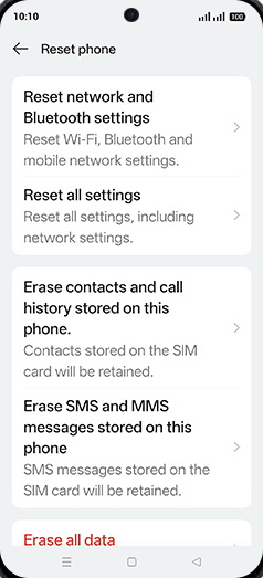 Step 6: Tap on Reset network and Bluetooth settings.