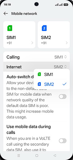 Step 5: Tap on SIM1 or SIM2.