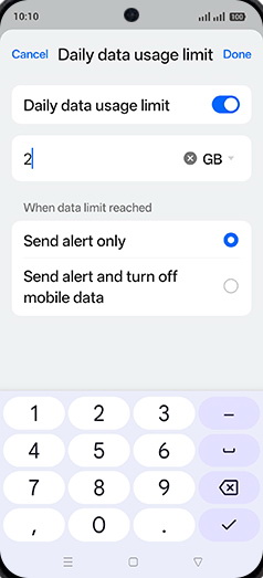 Step 13: Enter Daily data usage limit and tap on Done.
