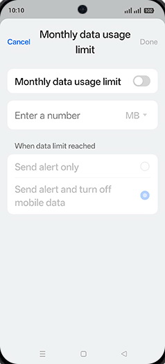 Step 15: Tap on Monthly data usage limit to turn ON.