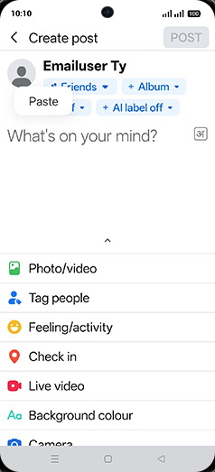 Step 9: Paste the copied data, tap and hold on text box.