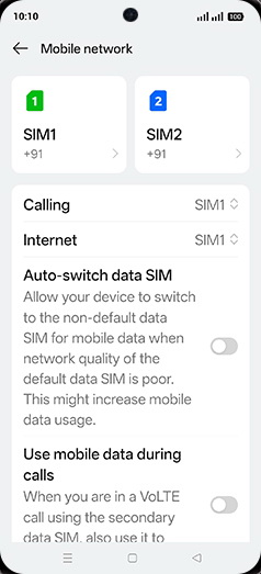 Step 4: Tap on SIM1 or SIM2.