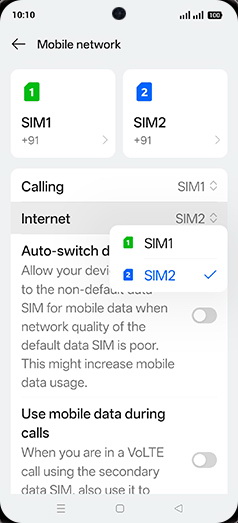 Step 5: Tap on SIM1 or SIM2.