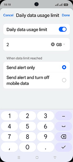 Step 13: Enter Daily data usage limit and tap on Done.