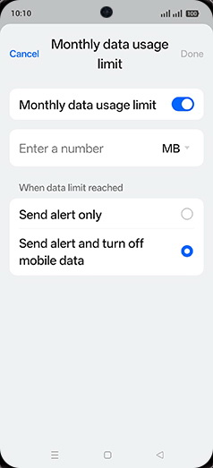 Step 16: Tap on MB or GB.