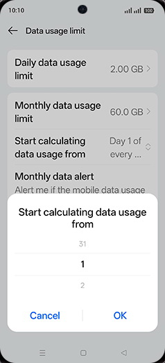 Step 21: Adjust desired Start calculating data usage from and tap on OK.