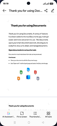 Step 5: Tap on AI Assistant for Document.