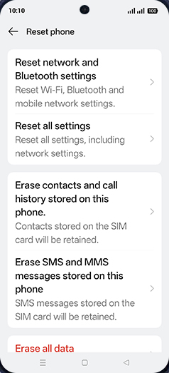Step 6: Tap on Reset network and Bluetooth settings.