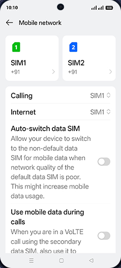 Step 4: Tap on SIM1 or SIM2.