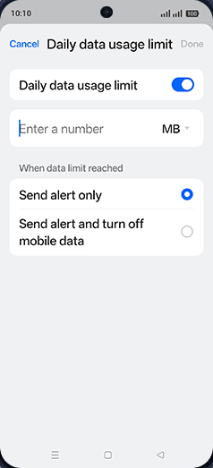 Step 10: Tap on MB or GB.