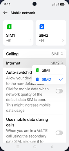 Step 5: Tap on SIM1 or SIM2.