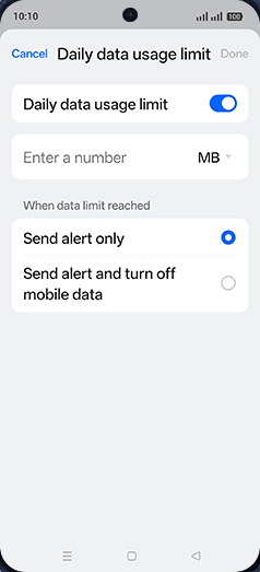 Step 10: Tap on MB or GB.