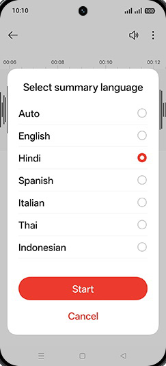 Step 8: Select summary language and tap on Start.