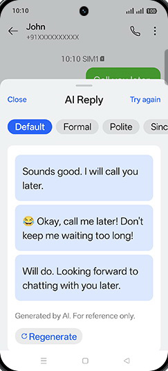 Step 7: Tap on desired AI reply.