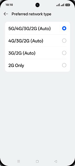 Step 8: Tap on 5G/4G/3G/2G (Auto).
