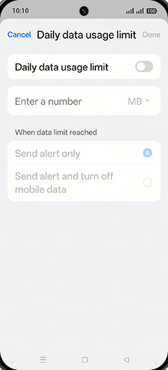 Step 9: Tap on Daily data usage limit to turn ON.