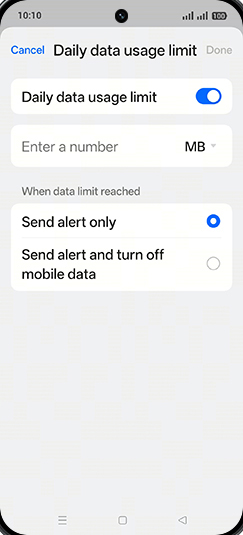 Step 10: Tap on MB or GB.