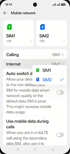 Step 5: Tap on SIM1 or SIM2.