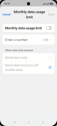 Step 15: Tap on Monthly data usage limit to turn ON.