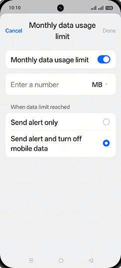Step 16: Tap on MB or GB.