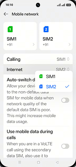 Step 5: Tap on SIM1 or SIM2.