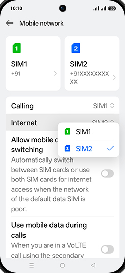 Step 5: Tap on SIM1 or SIM2.