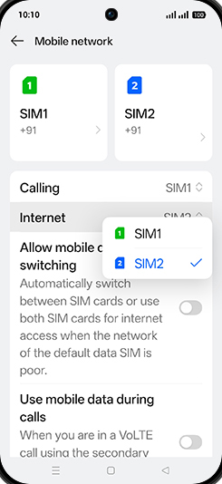 Step 5: Tap on SIM1 or SIM2.