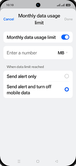 Step 16: Tap on MB or GB.