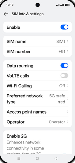 Step 7: Tap on VoLTE calls to turn ON.