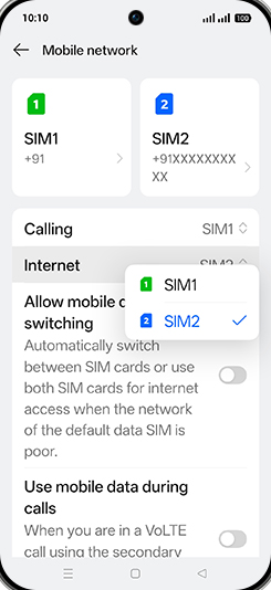 Step 5: Tap on SIM1 or SIM2.