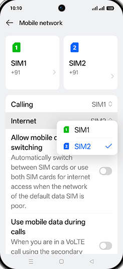 Step 5: Tap on SIM1 or SIM2.