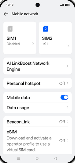 Step 4: Tap on SIM1 or SIM2.