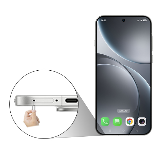 Step 1: Insert the ejection pin into the hole on the SIM card tray to loosen the tray.