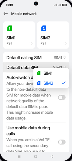Step 5: Tap on SIM1 or SIM2.