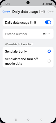 Step 10: Tap on MB or GB.