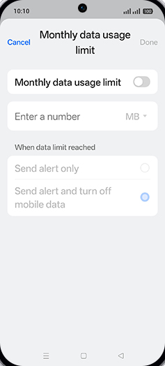 Step 15: Tap on Monthly data usage limit to turn ON.