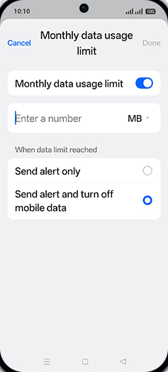 Step 16: Tap on MB or GB.