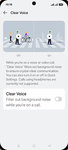 Step 5: Tap on Clear Voice to turn ON.