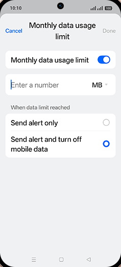 Step 16: Tap on MB or GB.